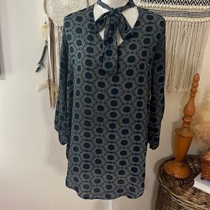 Bold Patterned Tie Front Top by Allison Joy / Size Medium/ High Low Long Shirt